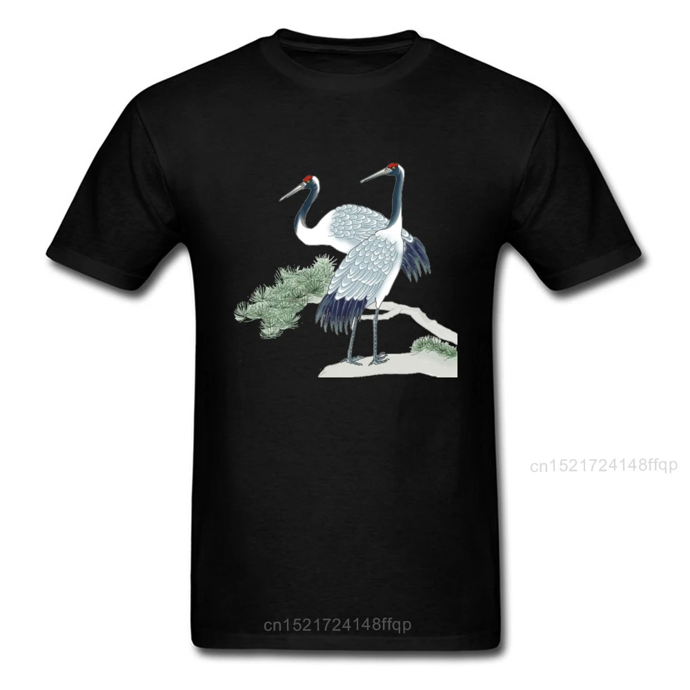 2018 модная мужская белая черная футболка с принтом Восточная сосна и журавль