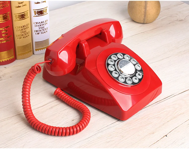 Классический кнопочный диск стационарный телефон с повторным набором красного