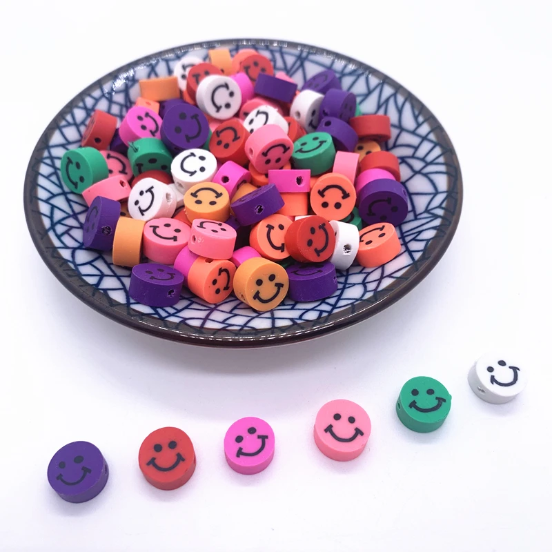 

30pcs 10mm Mixing Smiley Beads Polymer Clay Spacer Loose Beads For Jewelry Making DIY Handmade Jewelry Crafts#09