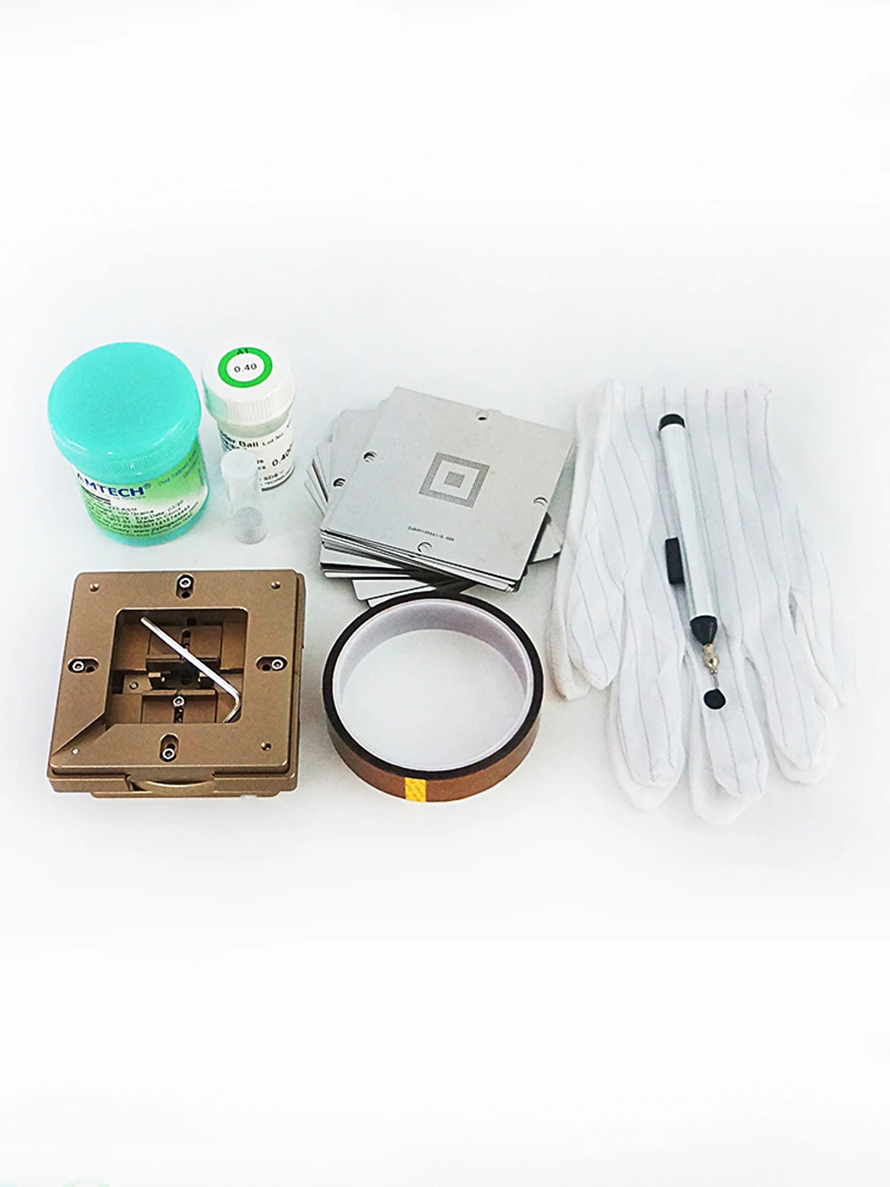 

80MM 90MM universal rotary type BGA Reballing jig + 90MM stencils 36pcs + 250K Solder ball + ESD anti-slip gloves + solder flux