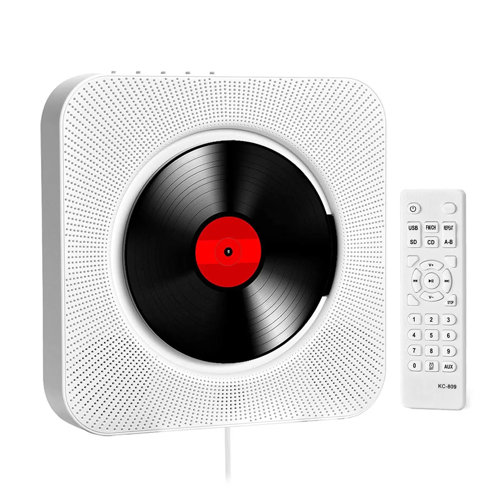 

KC-909 Portable CD Player Built-in Speaker Stereo CD Players Wall Mountable CD Music Player with IR Remote Control Supports FM