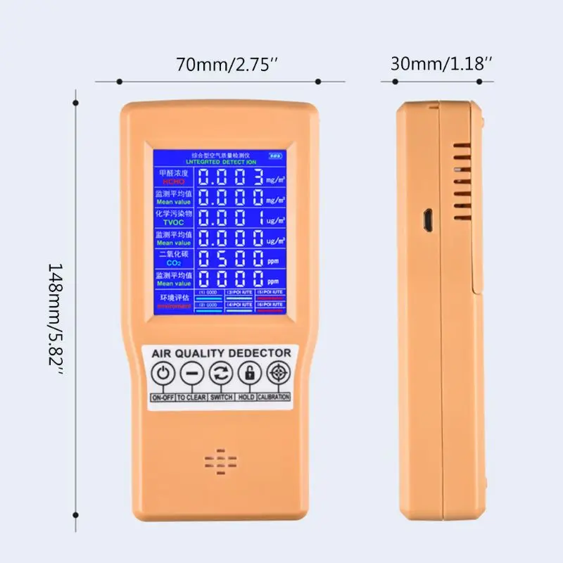 Портативный Ручной цифровой детектор формальдегидов HCHO/TVOC/CO2 газоанализатор