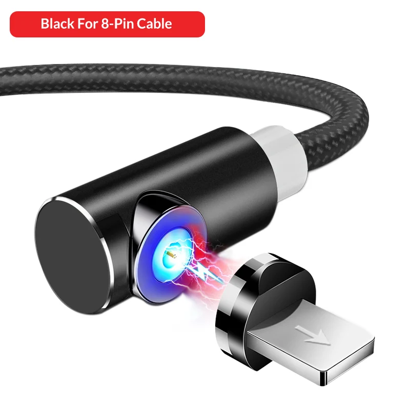 For 8Pin Black TOPK Магнитный usb кабель для зарядки Micro USB кабель для iPhone samsung huawei usb type C Магнитный зарядный кабель кабели для мобильных телефонов - Color: For 8Pin Black