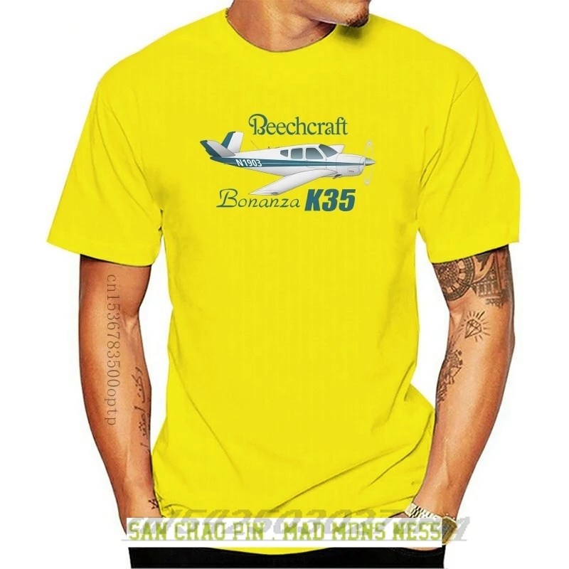 

Summer Short Sleeves Cotton T-Shirt Beechcraft Bonanza K35 (Teal) Airplane T-shirt - Personalized with N# Tee Shirt