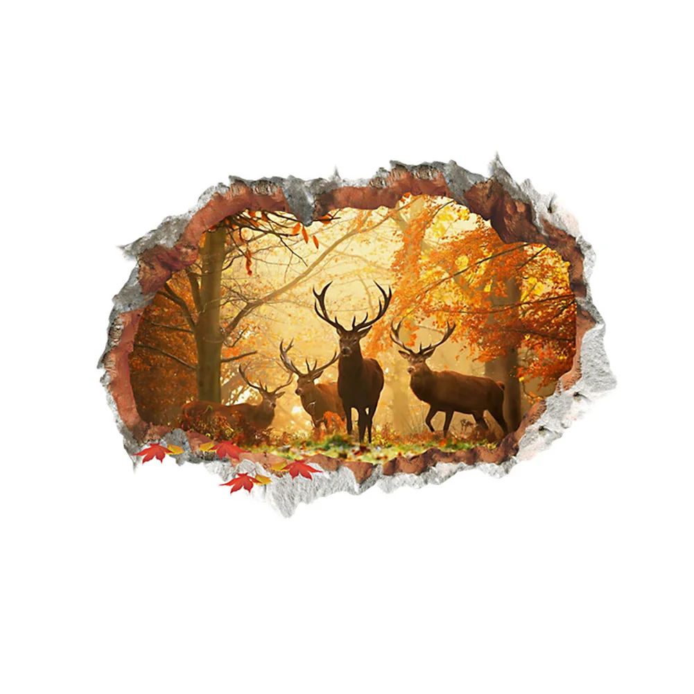 3D Broken Wall Hole Stickers Office Living Room Bedroom Home Decoration DIY Animal Deer Starry Sky Mural Art | Дом и сад