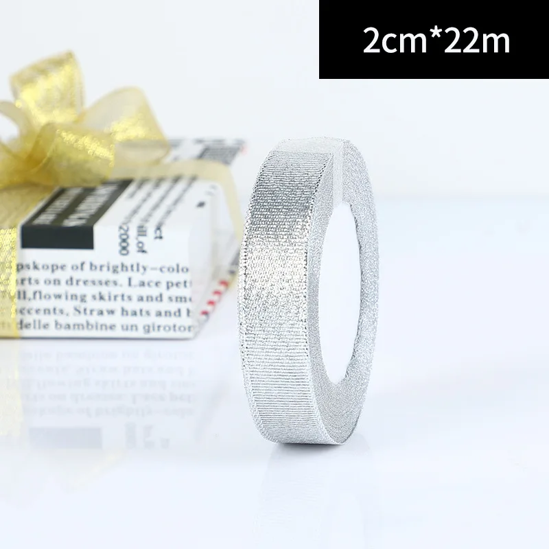 width 2cm 22 метра/рулон 0,6-5 см золото серебро шелк атлас органза ленты для свадьбы декоративные DIY вышитые лук ленты лук подарочные принадлежности - Цвет: width 2cm
