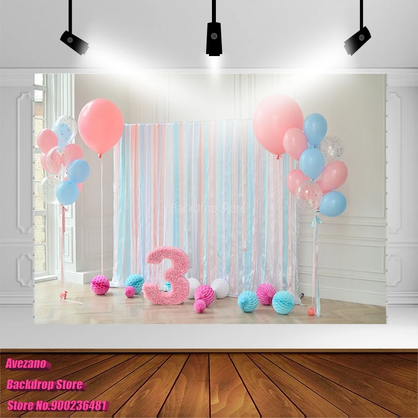 

Баннер Avezano для фотосъемки в честь 3-го дня рождения, воздушные шары, цветы