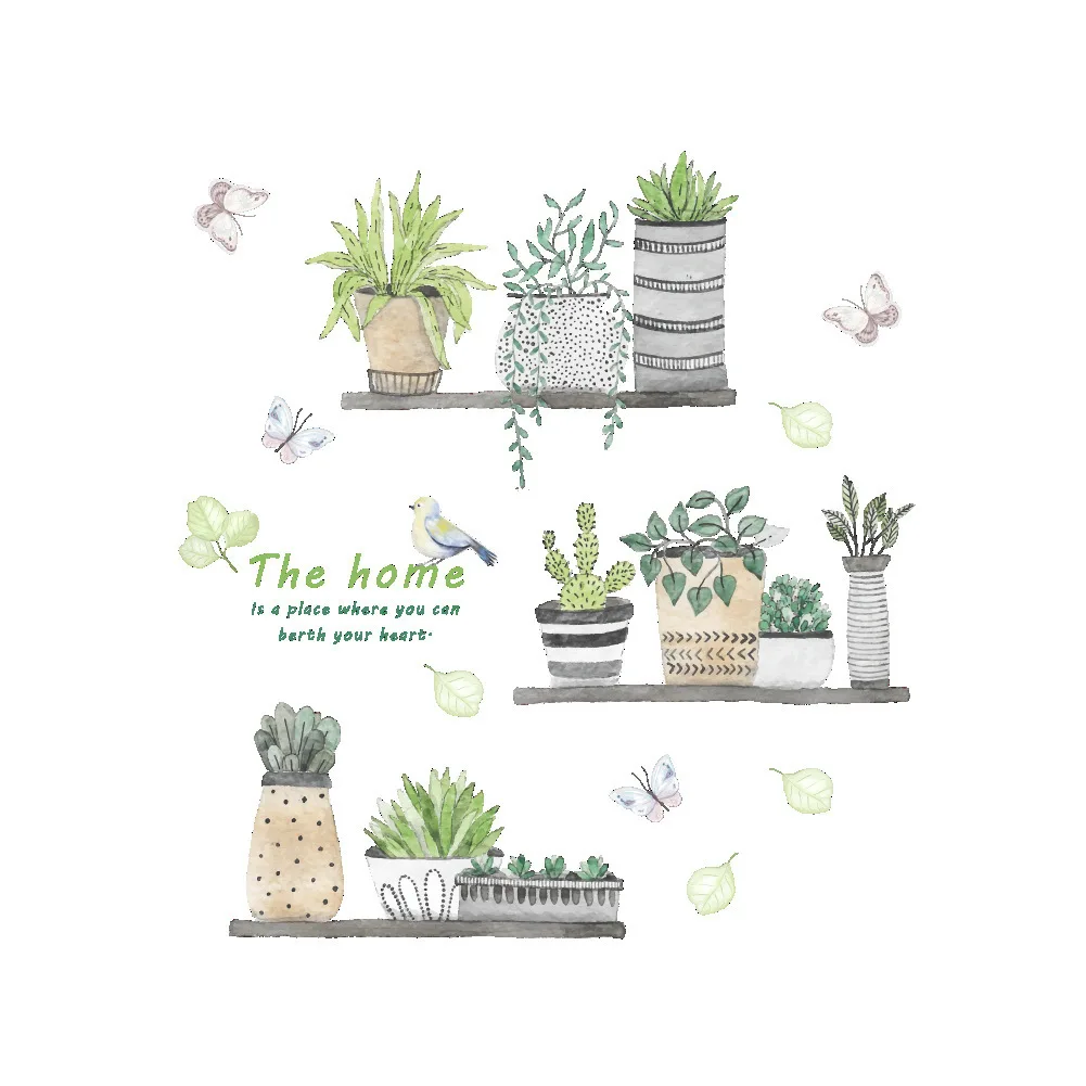 

Pastoral fresh plants potted plants wall stickers art living room dormitory bedroom corridor self-adhesive painting