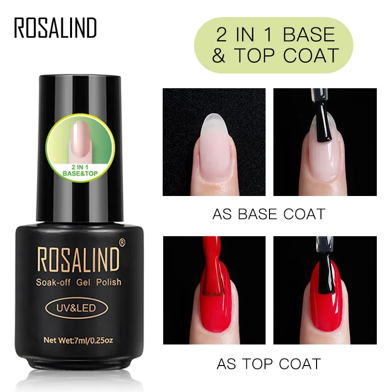 

ROSALIND 2 in 1 Top Base For Nails Gel Polish Hybrid Laser Matt Coat Semi Permanent UV Varnish For Manicure Primer Lacquer 7ML
