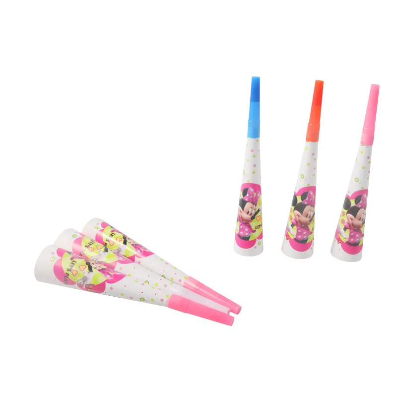 Horn 6Pcs Минни Маус День Рождения украшения поставки бумажные тарелки чашки салфетки баннер Pinata соломы одноразовые посуда для душа ребенка - Цвет: Horn 6Pcs