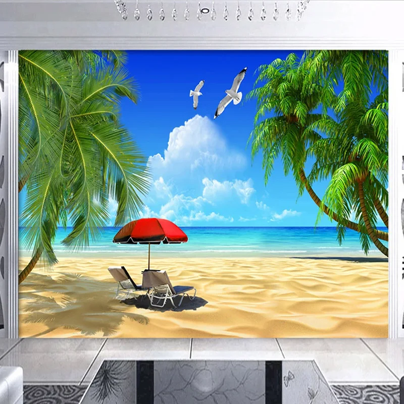 Фотообои на заказ 3D морской пейзаж песок пляж кокосовое дерево гостиная фон для