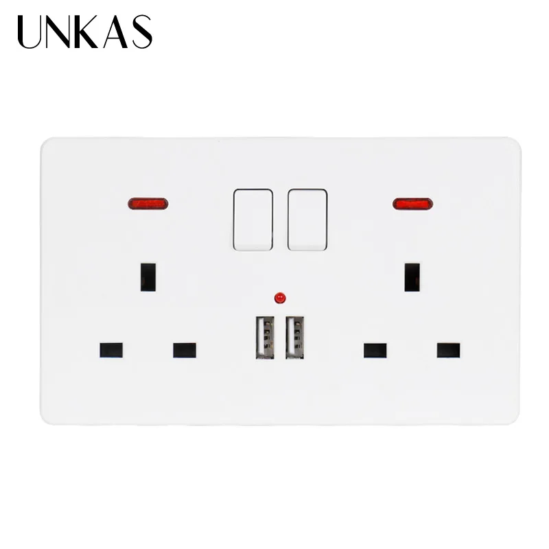 UNKAS настенная розетка двойная 146 мм * 86 белая цветная стандартная переключается 2.1A