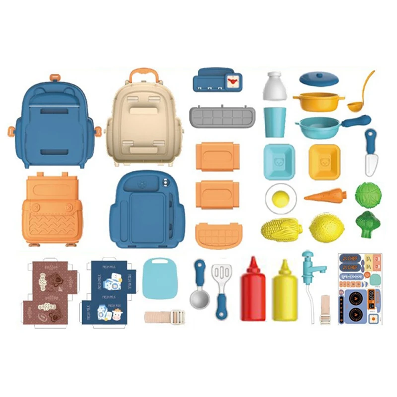

Little Kitchen Tool Pretend Playset with Portable Backpack Kids Toy Simulation Juguetes Schoolbag Deformation