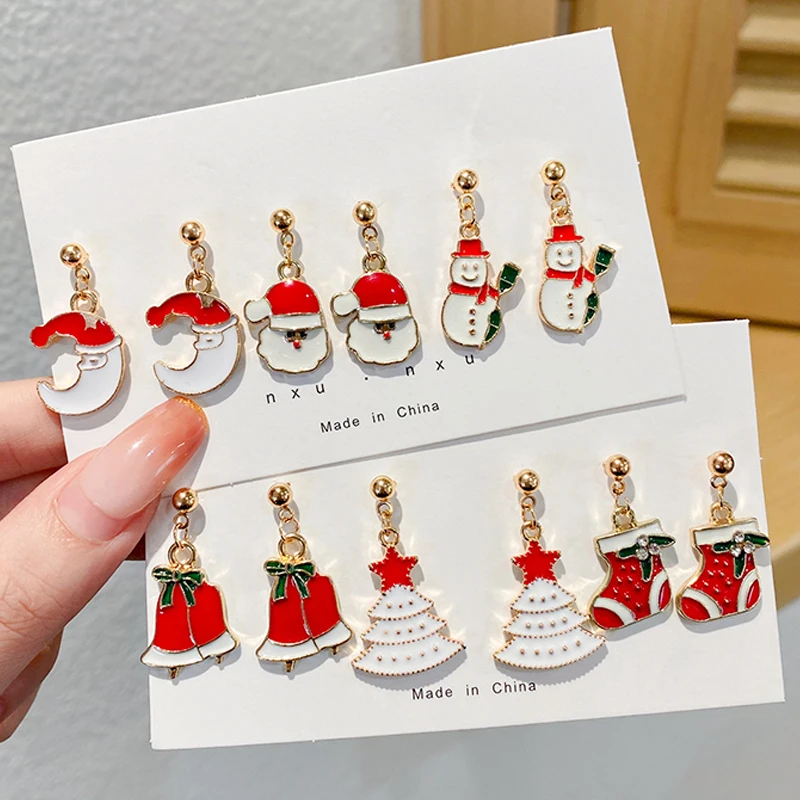 

1 пара рождественских сережек, ювелирные аксессуары, милый Санта-Клаус, снеговик, елка, колокольчик, рождественские подарки для женщин и девочек, оптовая продажа