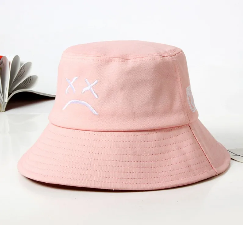 

Crying Face Embroidery Bucket Hats For Women Men Summer Fashion Outdoor Sun Panama Caps Black White Yellow Pink Fisherman's Hat