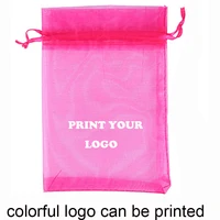 100pcs customized logo printing bags drawstring organza bag small pouches jewelry package makeup wedding packaging mesh gift bag