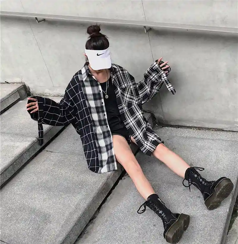 NiceMix Harajuku женские рубашки с длинными рукавами в клетку в стиле пэчворк BF женские блузки с отложным воротником в Корейском стиле Mujer блузка