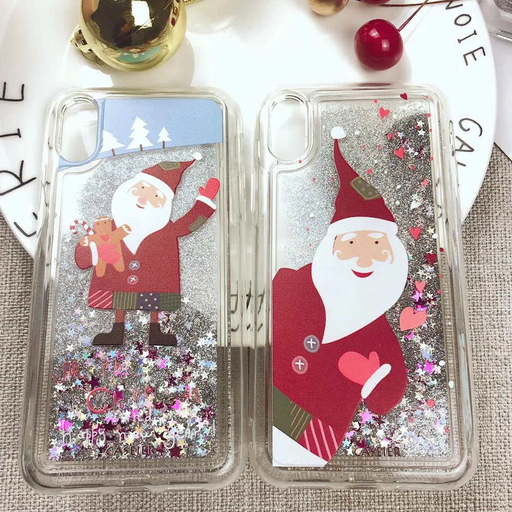 CASEIER Glitter Christmas Phone Case For iPhone 11 Pro Max Liquid Quicksand for 7 8 6 6S Plus X XR XS MAX Back Cover |