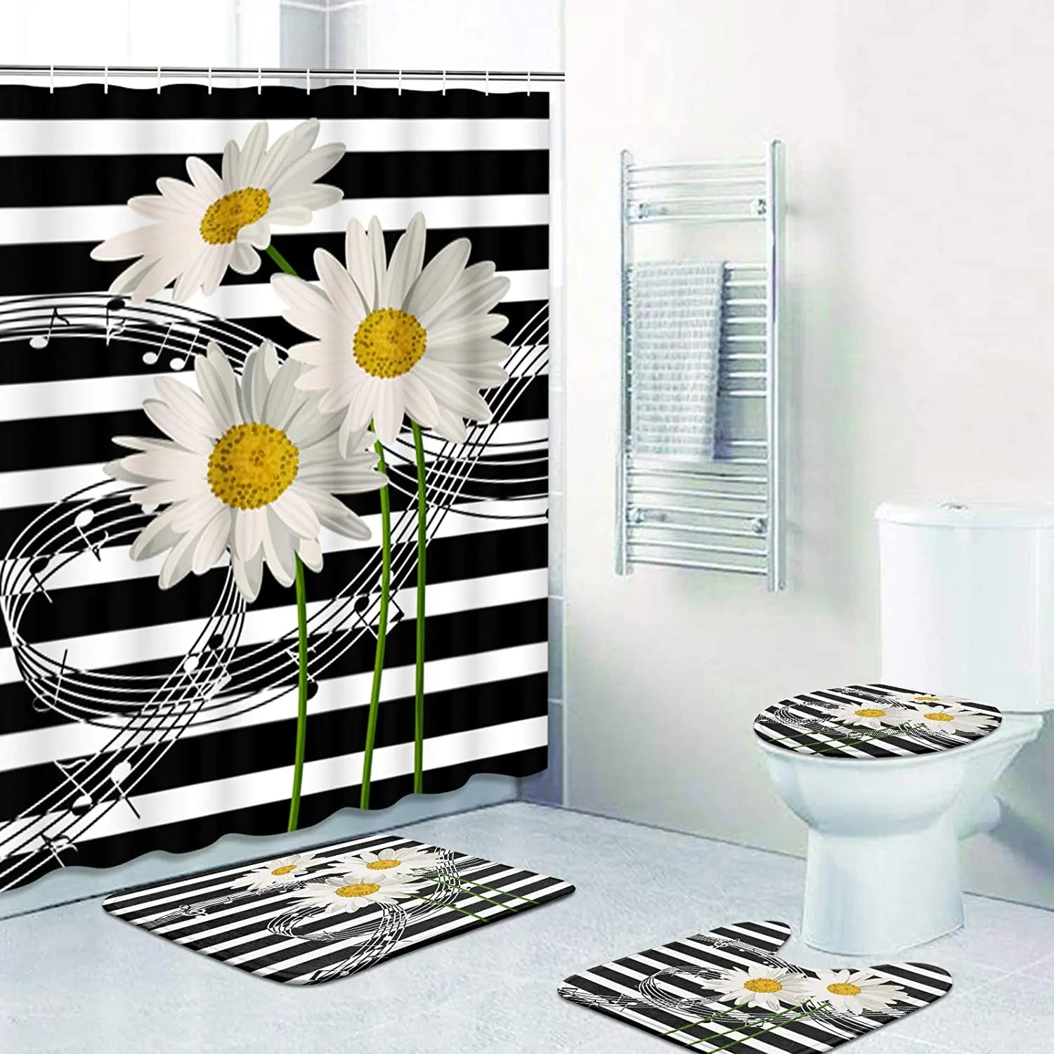 

Набор занавесок для душа с музыкальными нотами, ромашки, цветы, ковер, крышка для туалета, коврик для ванной, наволочка, занавеска для ванной, бытовая