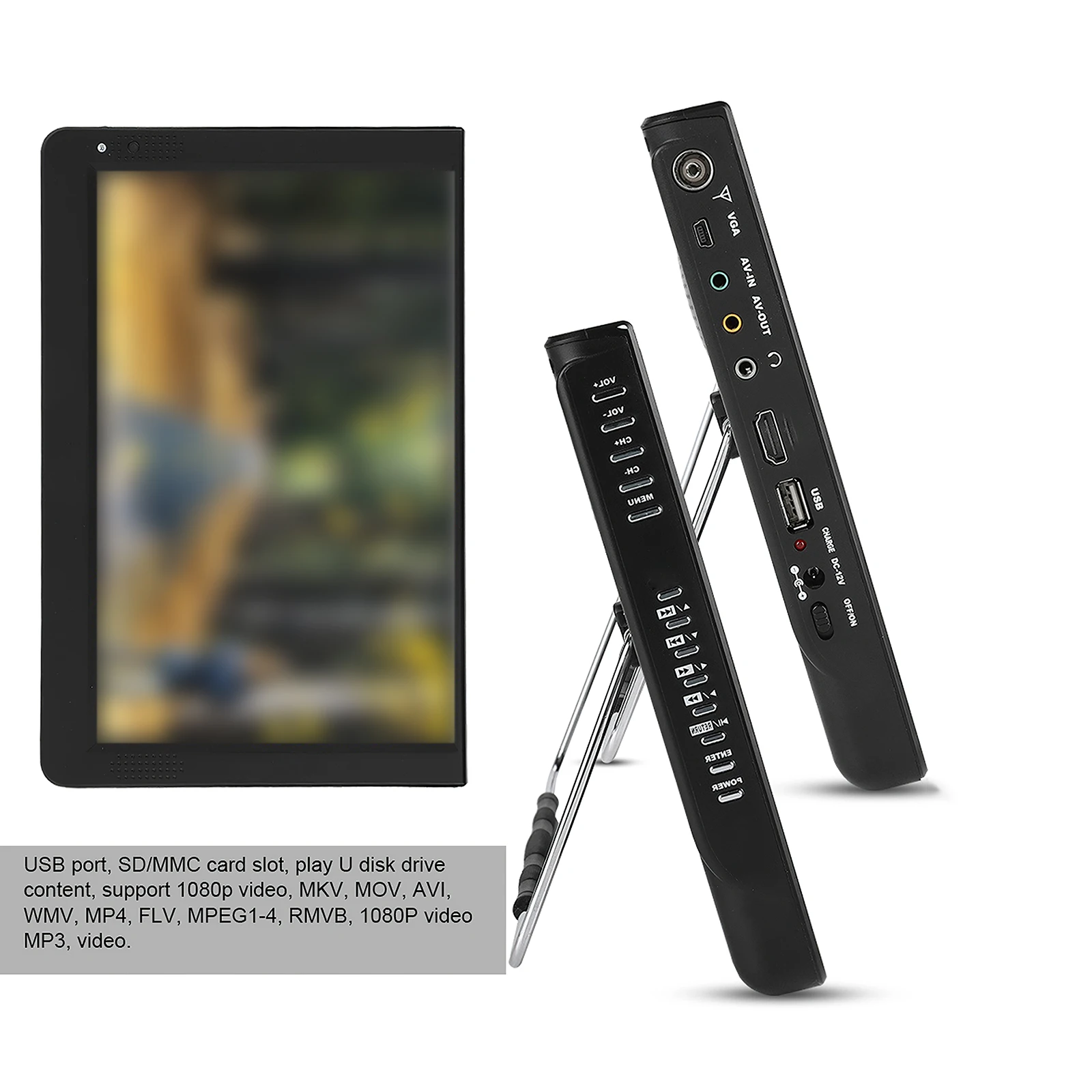 12 inch HD Portable TV DVB-T2 ATSC Digital Analog Television Mini Small Car Televisor Support MP4 AC3 Monitor HDMI-compatible |