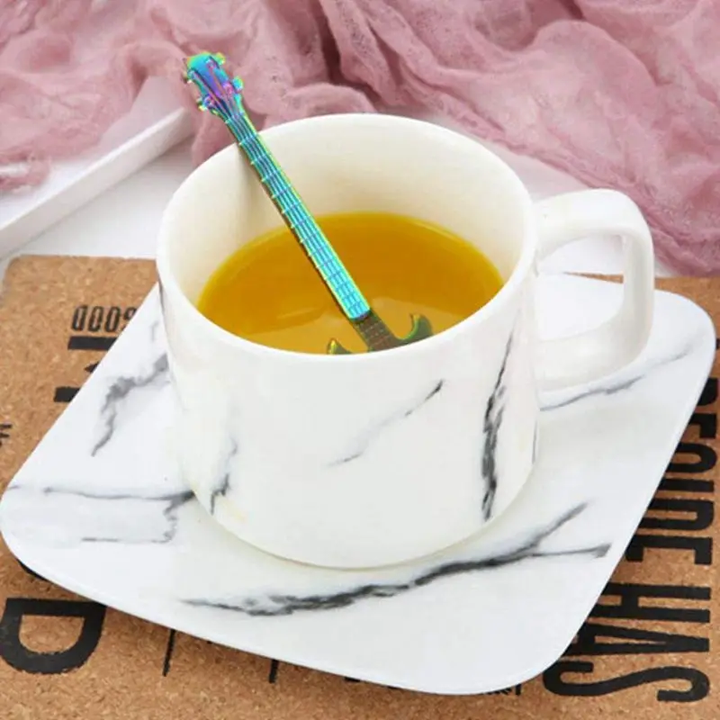 6 шт. кофейные ложки для гитары цветная десертная ложка из нержавеющей стали