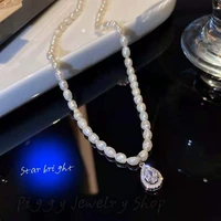elegant white irregular pearl necklace zircon inlaid water drop pendant embellished with fashion jewelry for wedding women