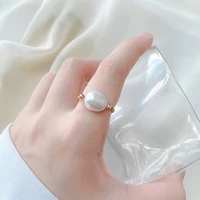 modern jewelry geometric natural freshwater pearl rings popular style golden plating small beads women rings for party gifts