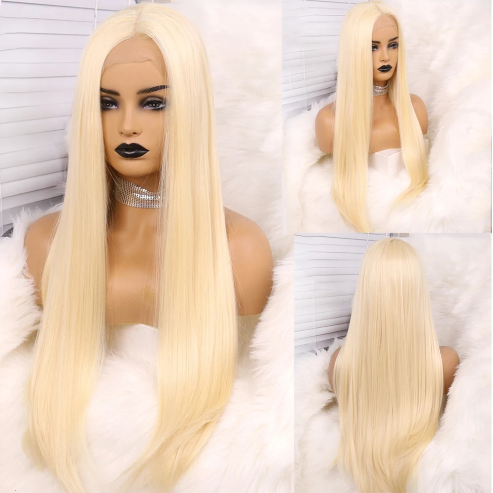 Blonde EEWIGS Glueless 13x6 парик фронта шнурка коричневый цвет прямой синтетический парик фронта шнурка блонд Ombre Оранжевый Парики высокая температура волос - Цвет: Blonde