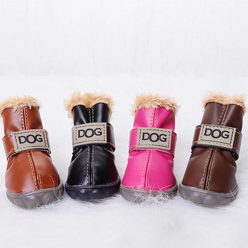 

Зимняя обувь для домашних животных, собак, теплые зимние сапоги, водонепроницаемые меховые 4 шт./компл. хлопковые нескользящие сапоги для ма...