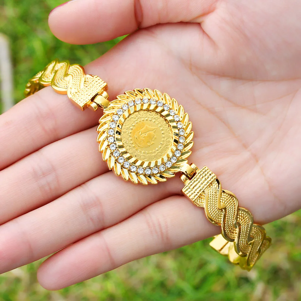 Модный мусульманский круглый портрет Золотые кристаллы женский браслет с