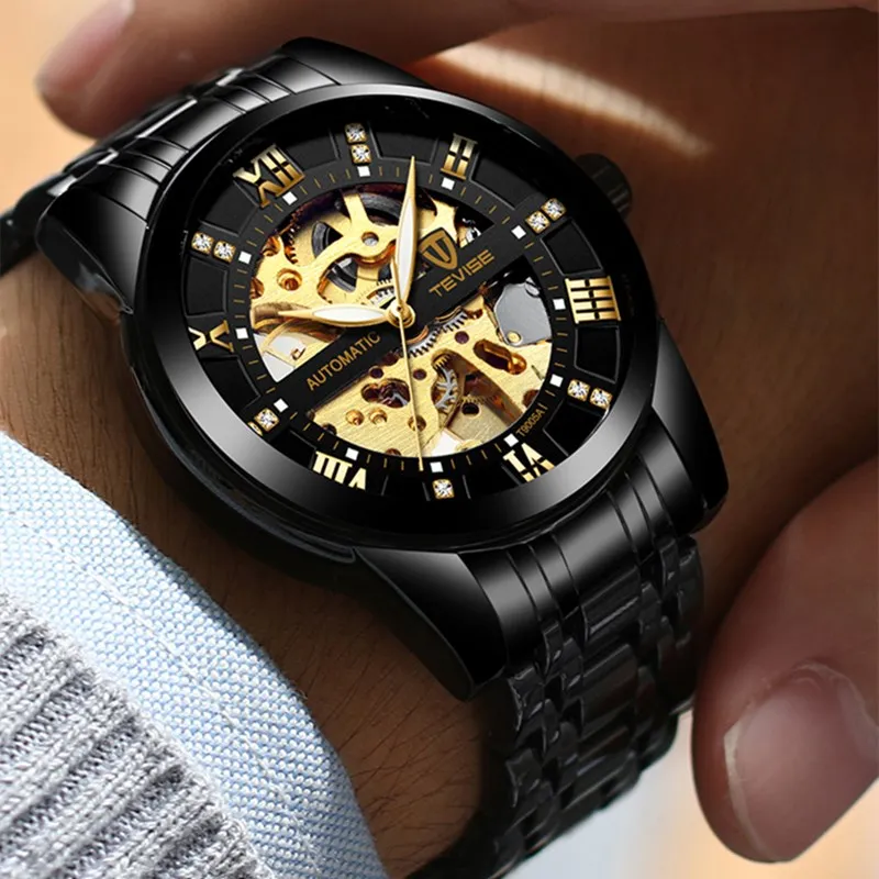 

TEVISE Модные мужские спортивные часы Tourbillon Мужские автоматические механические водонепроницаемые светящиеся часы мужские часы Mannen 2020