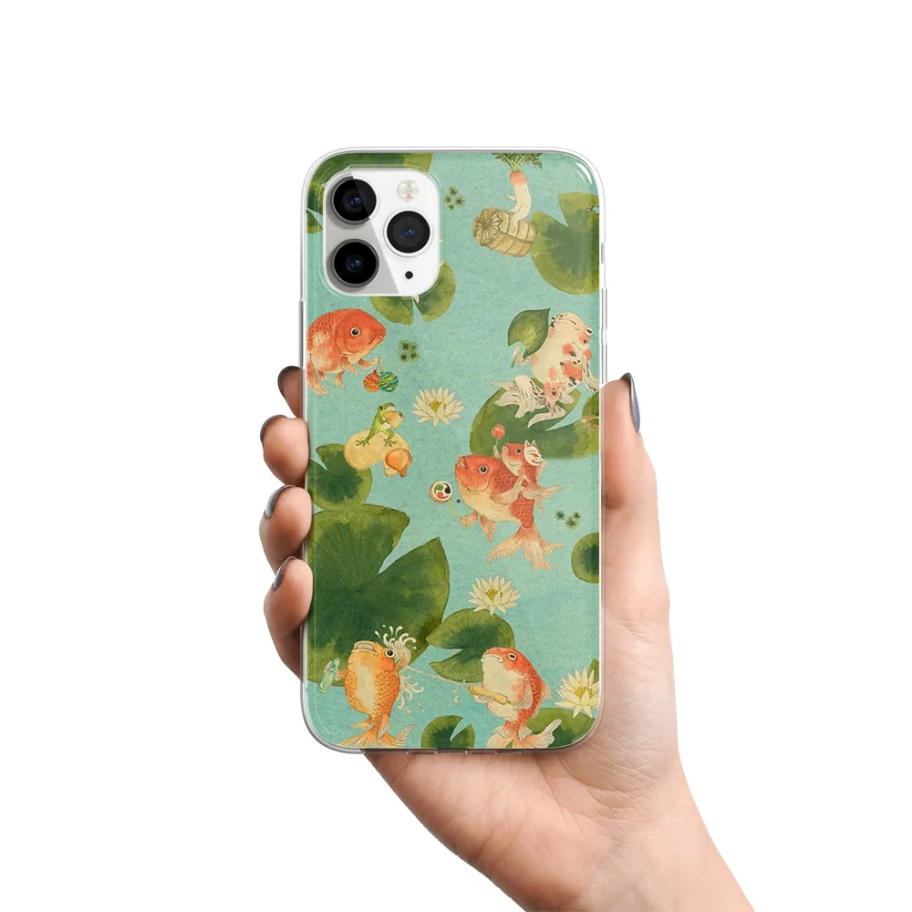 

Lotus Pond Fish and Frog Design TPU Case Cover for IPhone 11 Mobile Protection Case 6.1'' Phone Back Cover Accessories