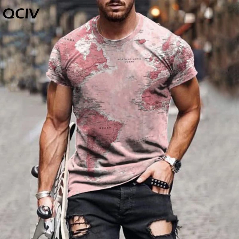 

Vintage Map Printing Men O-Neck Tee Shirts Summer Short Sleeve Casual T-Shirts Fashion Mens Slim Tops Pullover Streetwear
