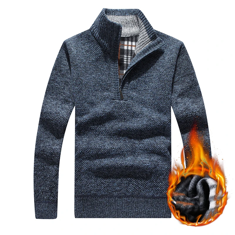 grey polyester sweater men 2021 winter thick male sweater coat casual zipper mock neck knitted fleece cardigan clothing homme free global shipping