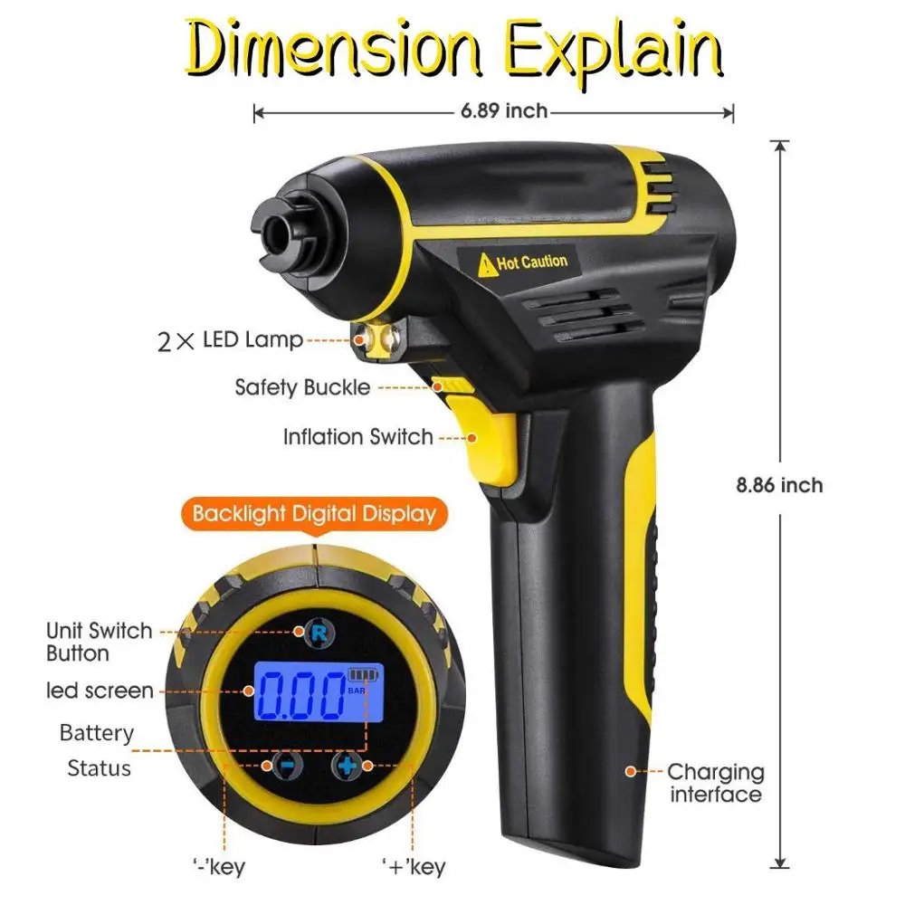 Аккумуляторный воздушный компрессор насос для накачки шин аккумуляторная