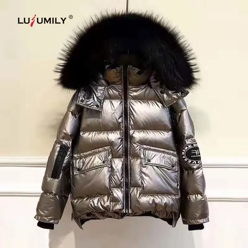 Lusumily женский пуховик зимние свободные короткие теплые пальто белая парка на