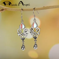 black angel fashion rainbow color moonstone gemstone water drop shaped hook earrings for women silver jewelry christmas gift