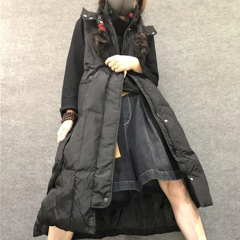 Жилет женский утепленный длинный хлопковый жилет без рукавов с капюшоном