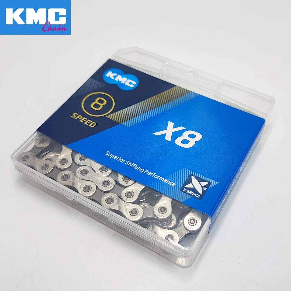 Велосипедная цепь KMC X8 8 скоростей 116 звеньев с быстрым звеньем сверхлегкая 320 г