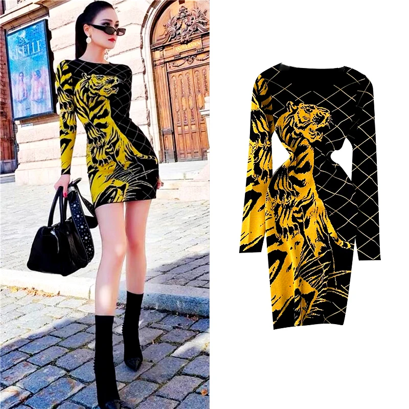 

Женское трикотажное платье-свитер с длинным рукавом и круглым вырезом