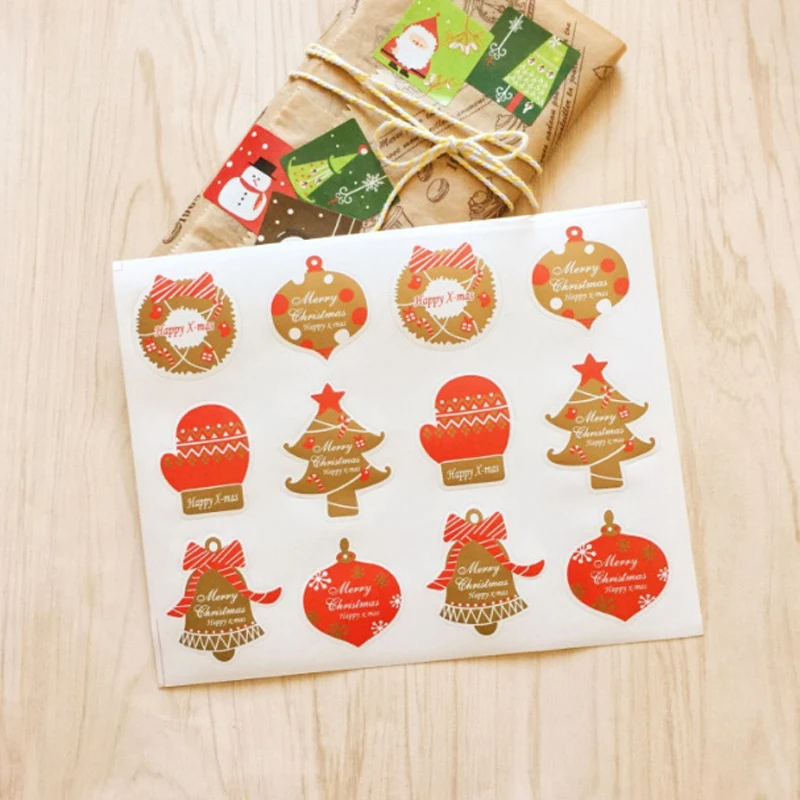 

120pcs/Lot Merry Christmas Tree Handmade Kraft Paper Cake Packaging Adhesive Gift Stationery Sticker