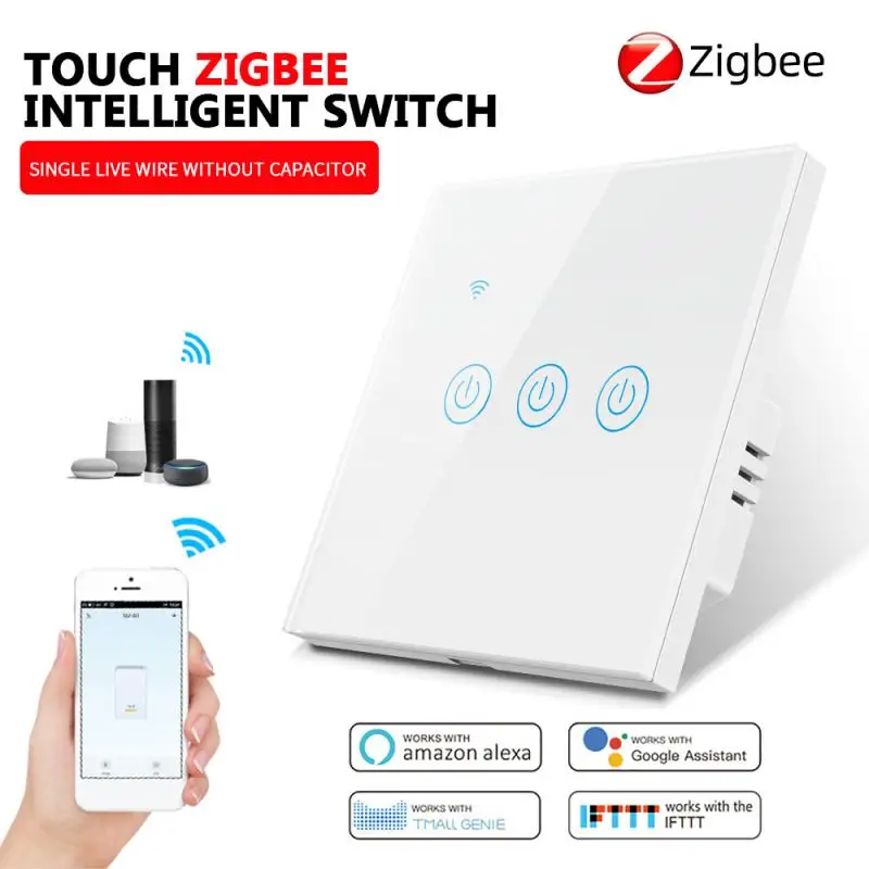 

ZigBee Wall Touch Smart Light Switch EU ,No Capacitor Smart Life/Tuya APP Works With Alexa,Google Hub Required ,No Neutral Line