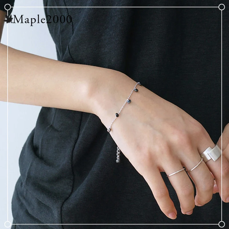 bracelet Simple personality black zircon silver 925 sterling Korean version of the thin chain ladies | Украшения и аксессуары