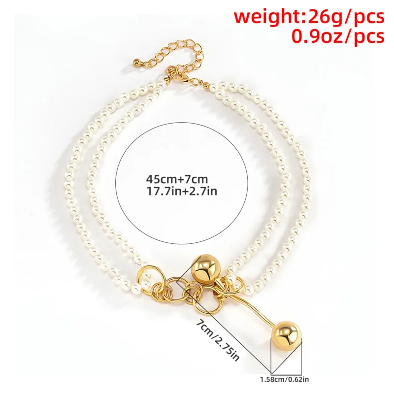 

Vintage Palace Style Pearl Necklace With Metal Ball Women's Neck Chain Personality Bead Necklace JewelryForWomenAccessories