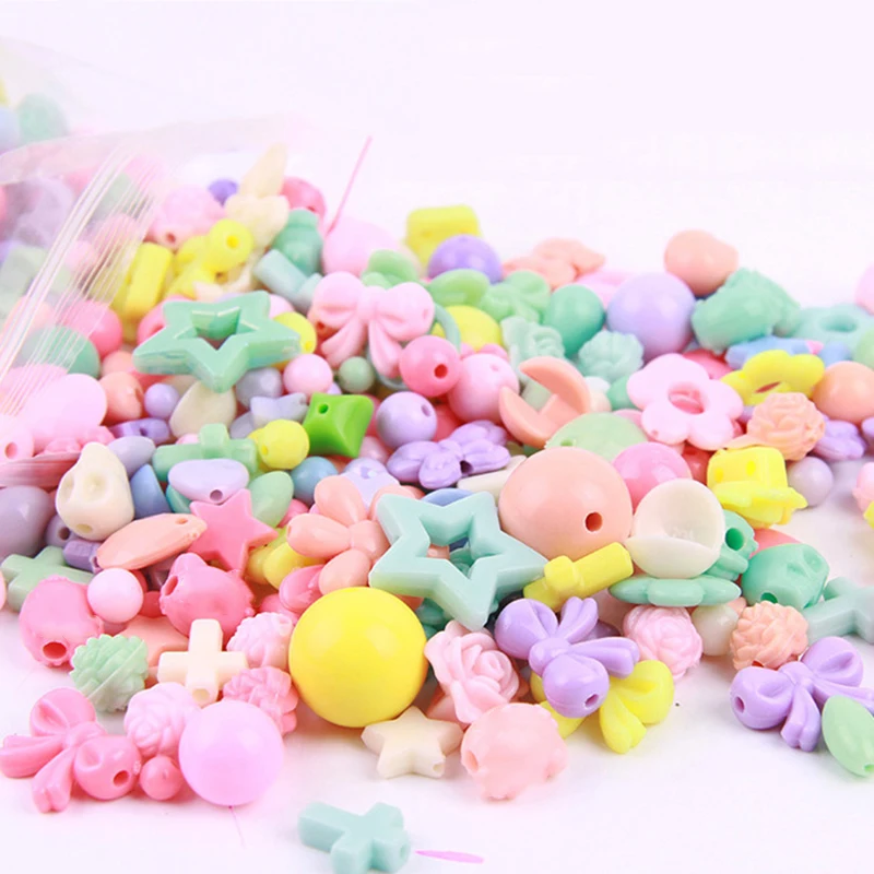 

80g Candy Color Mixed Shape Large Hole Acrylic Beads Loose Beads For Diy Children Kids Jewelry Making Necklace Bracelet Beads