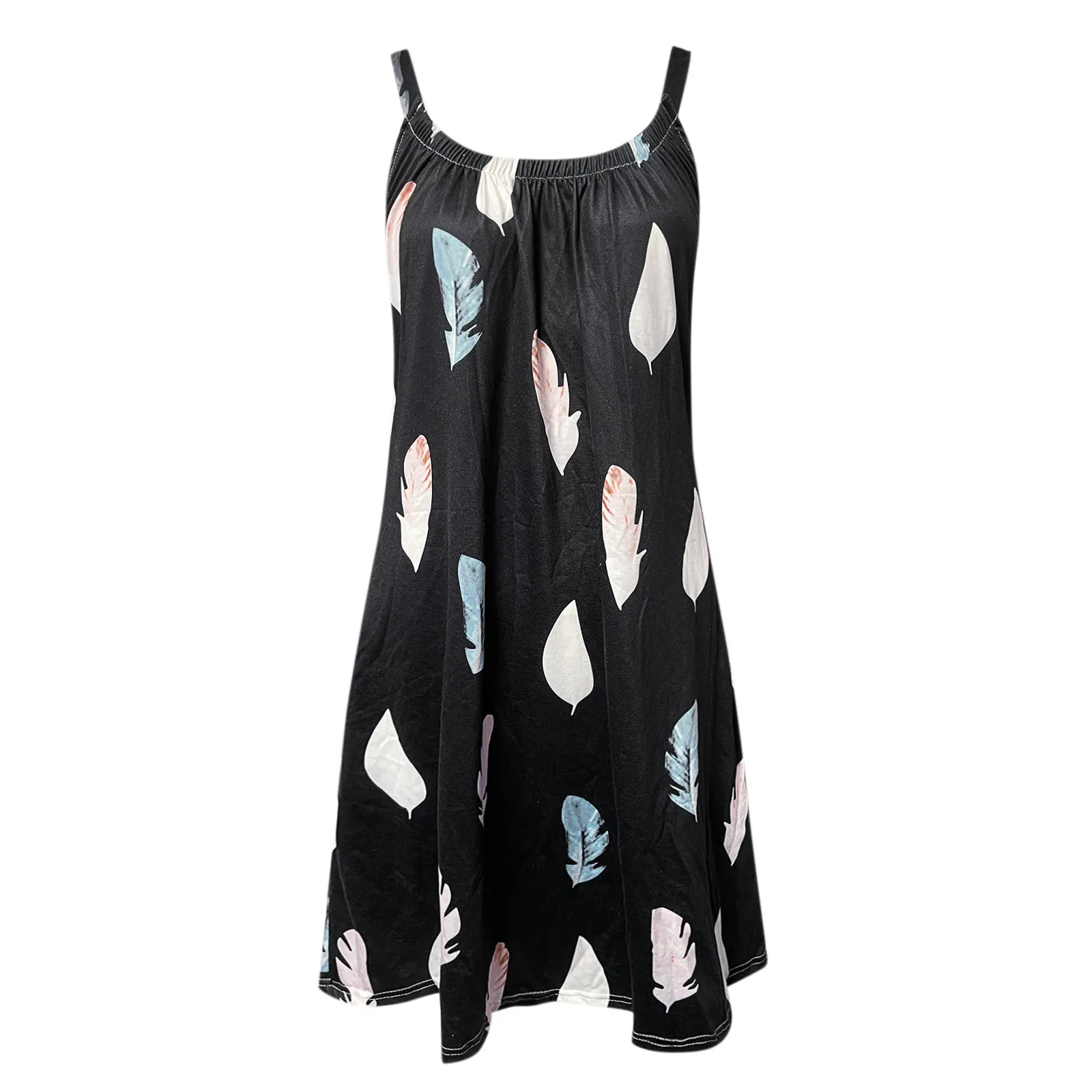 

Women Bohemian Dress Summer Loose Printed Sleeveless Sundress Ladies Beach Vestidos Plus Size A-Line Spaghetti Strap Mini Dress