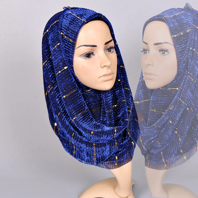 

women Gold silk Scarf Hijabs muslim head scarf shawls and wraps pashmina bandana female foulard soft hijab stores Sequins Scarf