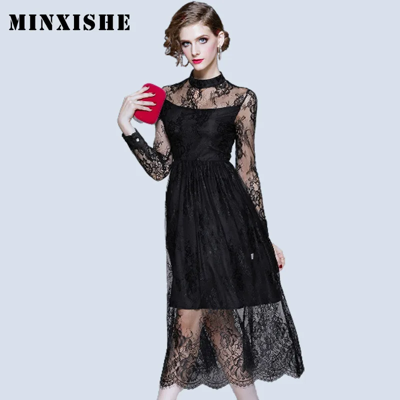 Кружевное элегантное ТРАПЕЦИЕВИДНОЕ лоскутное женское платье новинка длинный