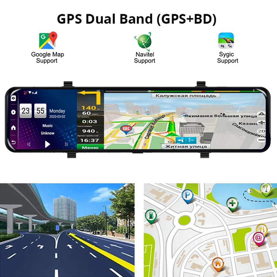 Автомобильный видеорегистратор Bluavido 12 дюймов ADAS 4G Full HD 8 1 P двойной Wi Fi IPS GPS