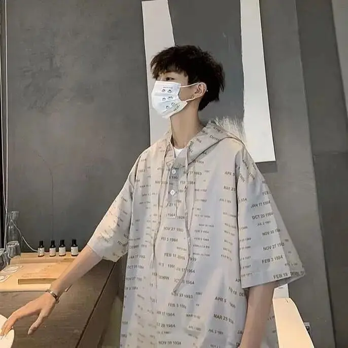 Летняя мужская футболка 2021 Повседневная Свободная куртка с капюшоном принтом